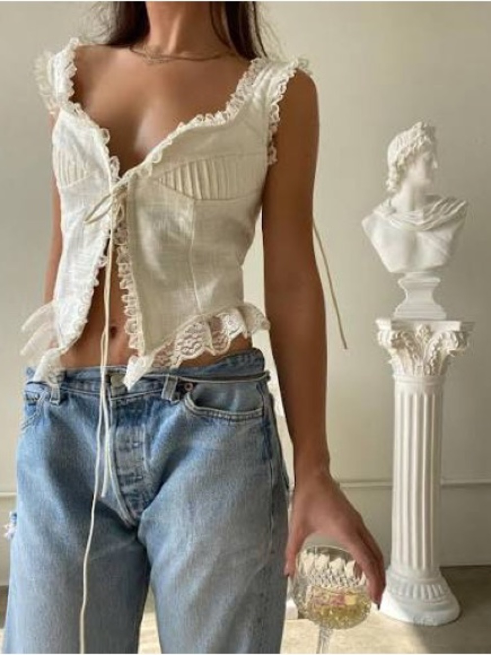 Fait par foutch Ivory Lace-Trim Corset Top - Picture 2 of 6